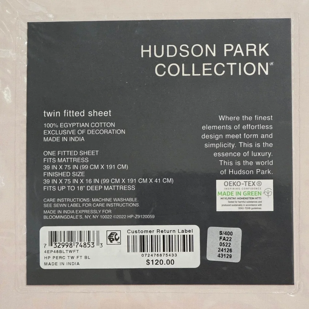 Hudson Park Collection Twin Fitted Sheet 100% Egyptian Cotton Percale Blush Pink
